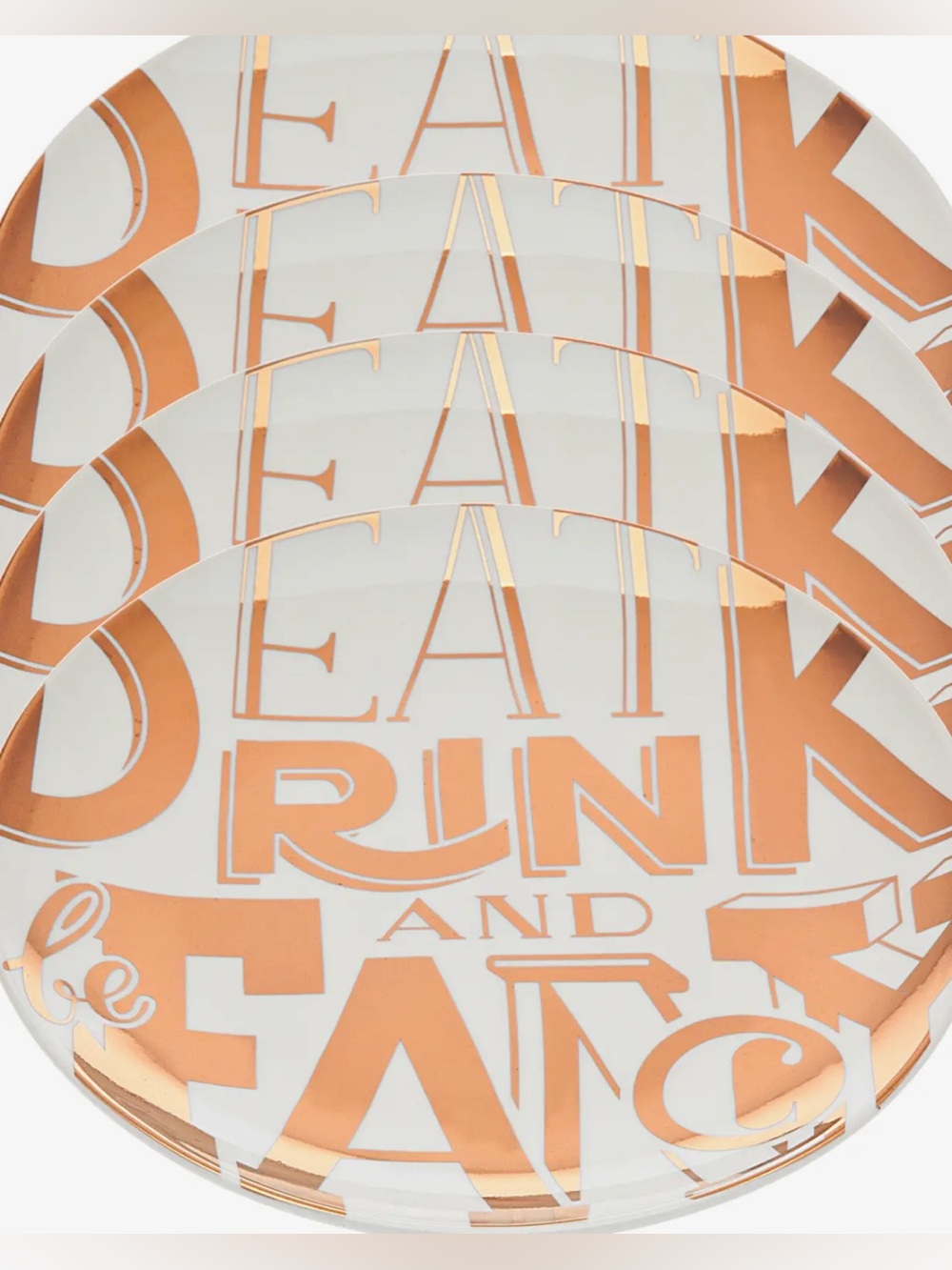 By Godinger-Decorative 'Eat, Drink and Be Merry' Plates - Rose Gold & White